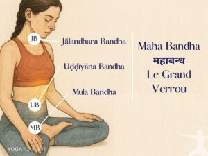 Les 3 bandha-s Jalandhara Bhandha, Uddyana Bandha et Mula Bandha => Maha Bandha.